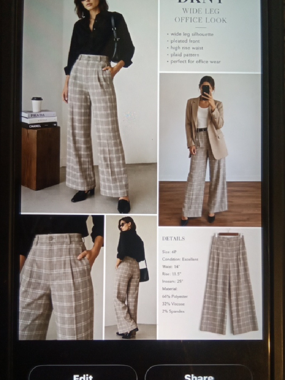 DKNY Wide Leg Office Pleated Front High Waist Trousers Womens Size 6P